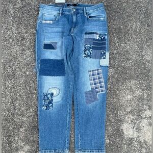 Lauren Ralph Lauren Patchwork Relaxed Tapered Jeans Blue Women 10 NWOT $175